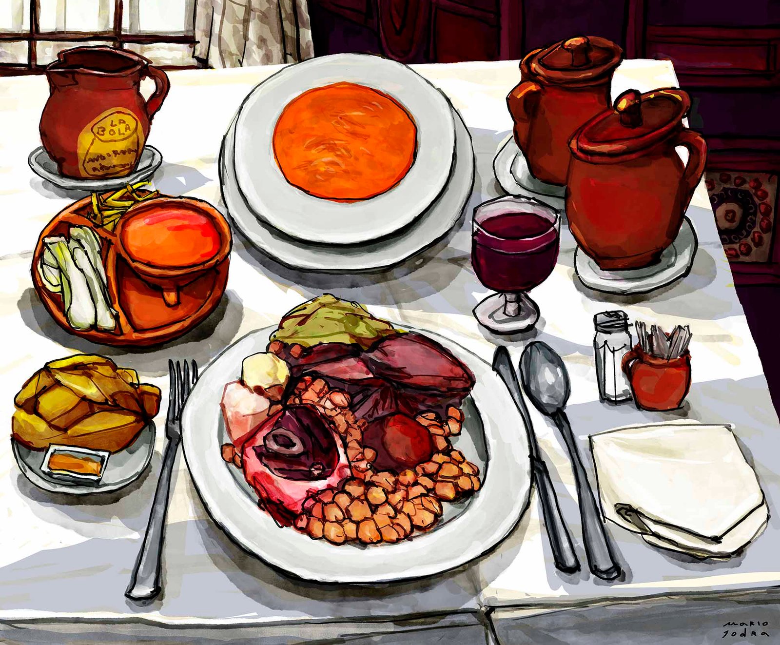 Mario Jodra illustration - Cocido Madrileño en el restaurante La Bola
