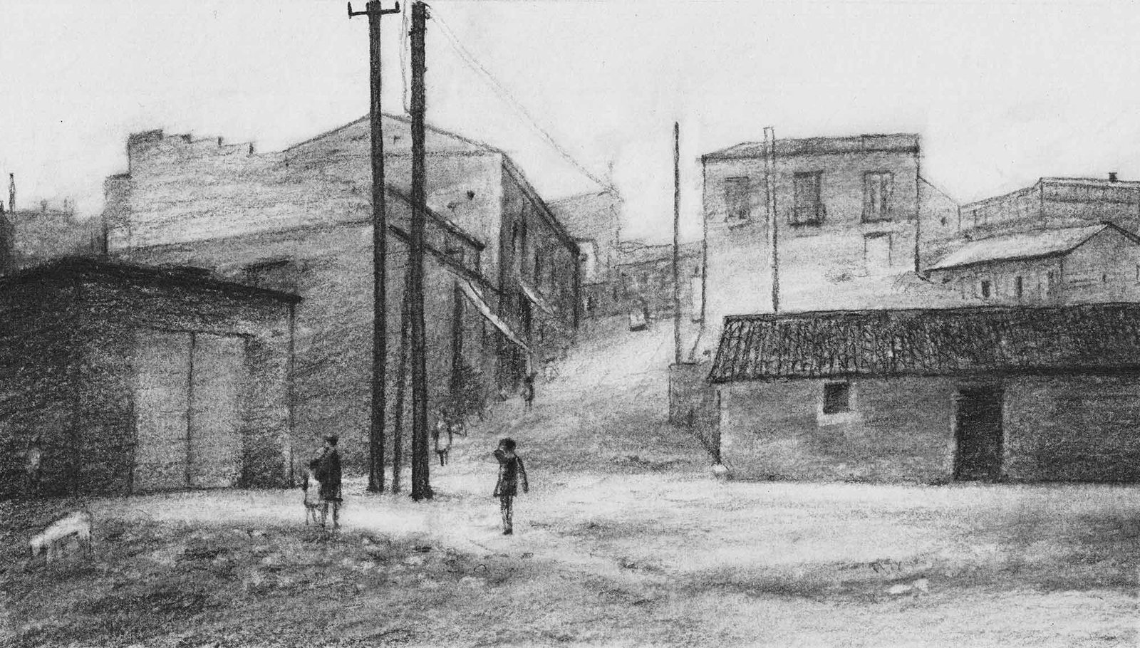 Barrio de las Peñuelas. Charcoal on paper, by Mario Jodra.