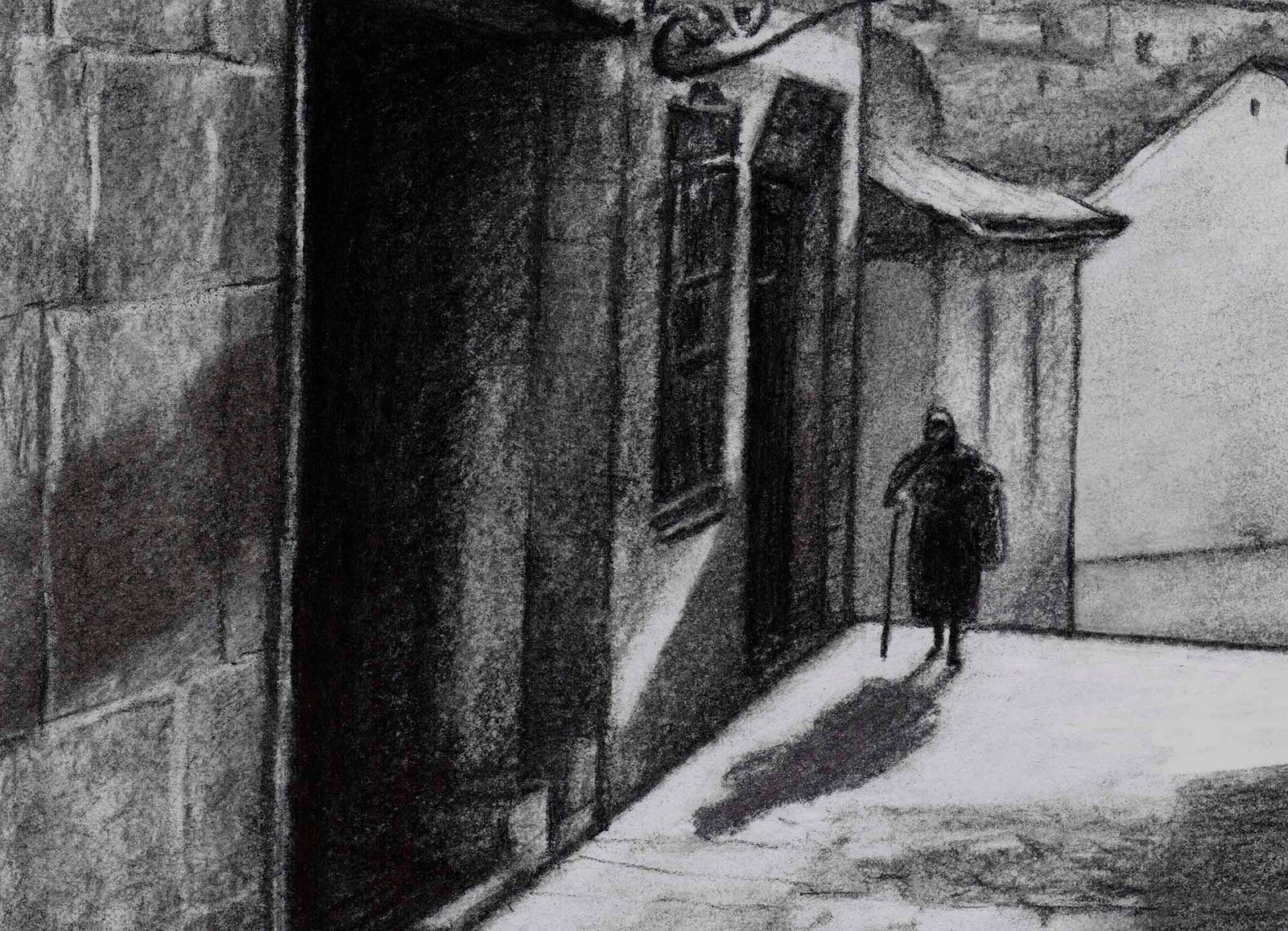 Calle del Conde. Charcoal on paper.
